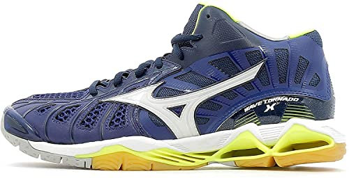 Mizuno herr Wave Tornado Mid volleybollskor, blå, - Flerfärgad Bluedepths White Safetyyellow - 45 EU