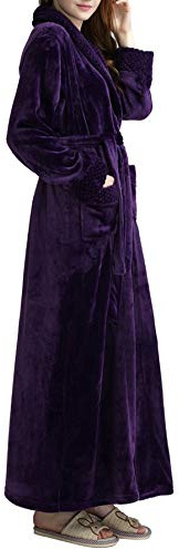 Kinloy Womens Soft Plush Bathrobe Winter Fleece Full Long Dressing Gown Fluffy Bath Robe Housecoat Nightwear Purple XL 14-20 UK