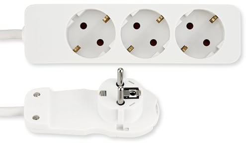 REV Steckdosenleiste SMART - Mehrfachsteckdose 3-Fach mit Flachstecker - ideal für die Verwendung hinter Möbel, Kabel 2m, max. 3680W, weiß