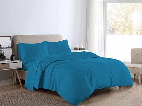 NIGHTZONE Flannelette Duvet Cover and Pillowcase Set Quilt Bedding Set With Pillow Cases Single Double King Super King Size Printed Plain Reversible (Plain Teal, Double Duvet Cover Set)
