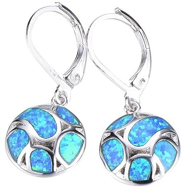 925er Silber Ohrringe Damen, Blaue Runde Opal Anhänger Charm Ohrclips Mode Elegante Geschwungene Neuheit Ohrhaken Für Dame, Party Geschenk Hypoallergenic Pierced Ear Bone Stud Schmuck Accessoire