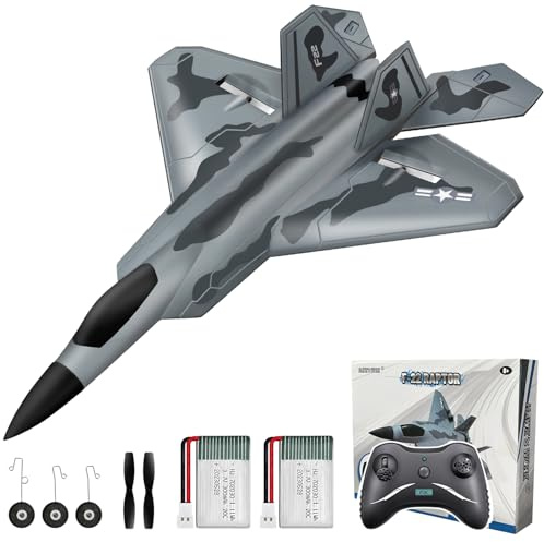 HAWK'S WORK 2-kanaligt RC-flygplan, F-22 Plan Redo att Flyga, 2.4GHz Fjärrstyrning, Lätt att flyga RC-glidflygplan för Barn & Nybörjare