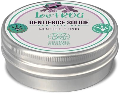 Lov'Frog - Dentifrice Solide - 100% d’ingrédients naturels - Facile à Transporter - Certifié Bio Ecocert - Pot 50g - Menthe & Citron