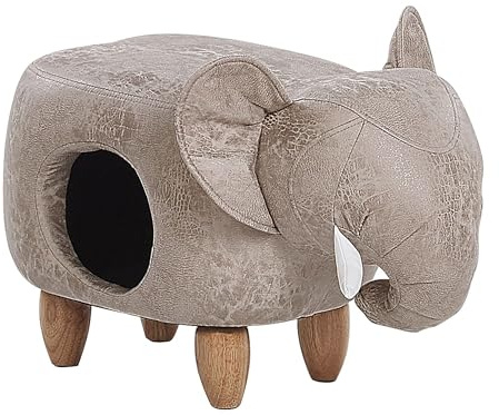 Beliani Praktischer Hocker für Kinder und Tiere in Elefanten-Form hellgrau Lederoptik mit Höhle Jumbo