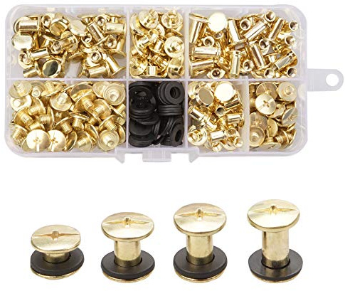 120 Set Messing Chicago Schrauben Bindungsschrauben, 4 Größen Schrauben Nagelnieten Schraubenpfosten Metall Nagelnieten Chicago Knopf, für Leder Bastelgürtel Brieftasche Dekoration Buchbinderei