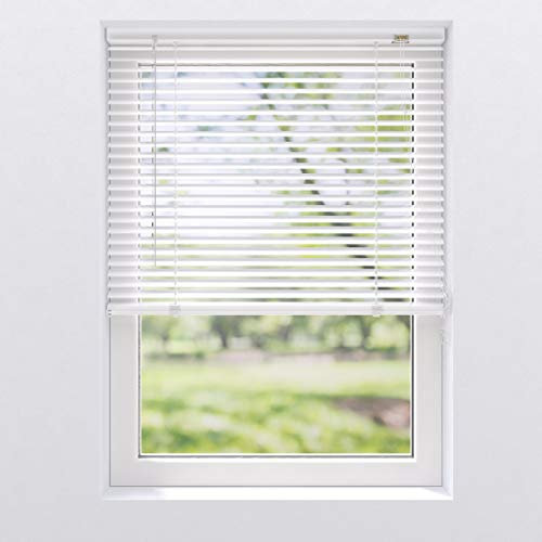 Alu Jalousie Jalousette Faltrollo | viele Größen | Farbe Weiß und Silber | Lamellenbreite 25 mm | Lamellen aus Aluminium | Wand- und Deckenmontage | Sonnenschutz Hitzeschutz | 60 x 130 cm, Weiß