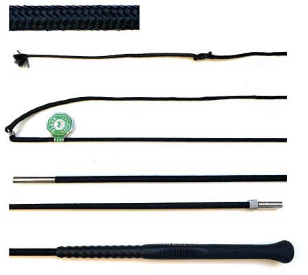 JA0040 Longierpeitsche Longier Peitsche Longieren 180 200 cm Teilbar Zerlegbar Zweiteilig zum Zusammenschrauben mit Gewinde Platzsparend (200 cm, Fleck ERGO-Griff schwarz)