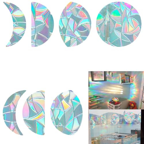 GORGECRAFT Moon Phase Window Clings Anti-Collision Static Rainbow Glass Stickers Alert Bird Window Decals Sun Catcher Decorations Non Adhesive Prismatic Vinyl for Prevent Stop Birds(7PCS)