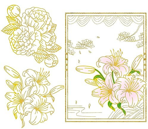 GLOBLELAND 2 Pezzi Fiori Hot Foil Plate Stencil in Metallo Piastra a Caldo Giglio e Peonia per la Decorazione di Carte Scrapbooking Album