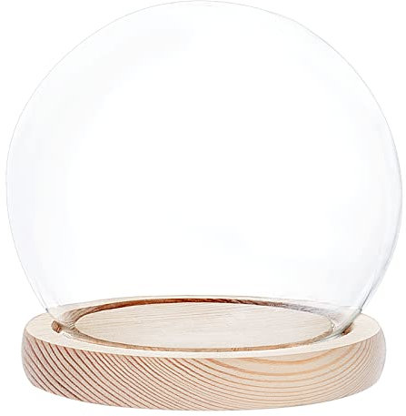 Pandahall Vitrina de Cristal con Base de Madera de Trigo Cúpula Decorativa en Miniatura Caja de Globo de Nieve para Adornos Luces de Hadas Plantas Flores Artesanales Decoración de Halloween