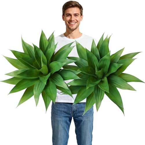 Ferrgoal Artificial Plants Fake Agave Succulent Plant 28 Inch Big Size Faux Succulents Stems for Indoor Outdoor Realistic & Natural Home Decor Plants for Office Housewarming 2 Pack