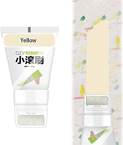 Piccola vernice al lattice per pareti con pennello rotante,Vernice per pennello a rullo piccolo muro bianco,Pasta da parete per riparazioni di pitture murali fai-da-te (Giallo)