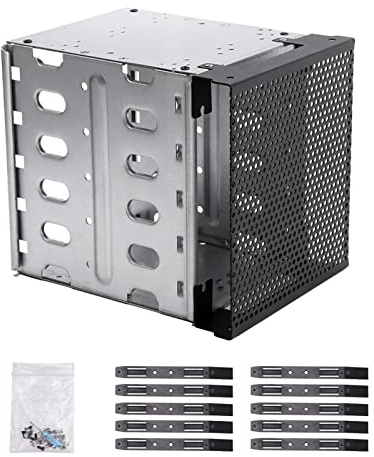 EMVANV Stainless Steel Hard Drive Cage, 5.25 to 5x 3.5 with Fan Space, Adapter Rack Bracket (Silver)