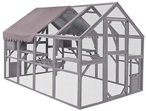 Aivituvin Großer Katzenauslauf Holzunterstand Catio Outdoor Kitty Haus Katzenhaus mit Spaziergängen, Dachabdeckung
