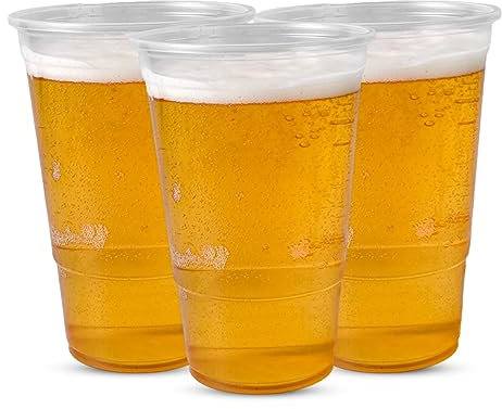 CHEF ROYALE 100x Disposable Half Pint Cups - 330ml, Recyclable, Reusable PP Clear Plastic Glasses for Events and Parties