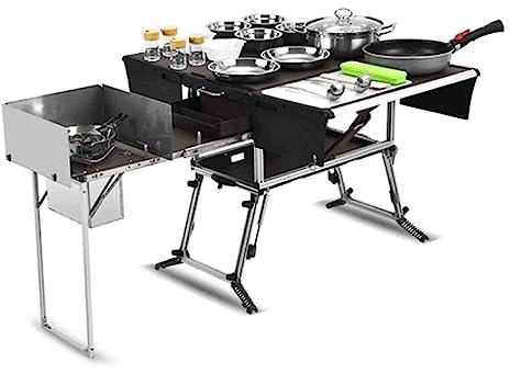 PRUJOY Fornello per Auto Scatola da Cucina Cucina Mobile per Esterni Tour Portatile con Guida autonoma Forniture per fornelli per Barbecue con Ruote e fornello Antivento