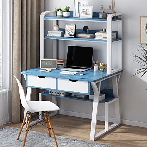 KAZUP Computertisch mit Ablageflächen und 2 Schubladen, Home-Office-Schreibtisch, Schreibtisch, Arbeitszimmer, moderner, Schlichter Laptop-Schreibtisch (47 Zoll, blau)