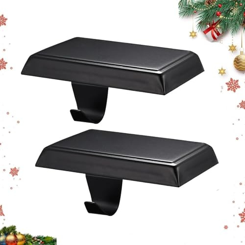 Guojanfon Weihnachtsstrumpfhalter, Metallhaken zum Aufhängen, Kaminsims, Weihnachtsfeier-Dekoration (2 Schwarz, 2)