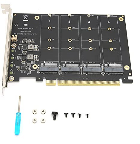 Akozon Adattatore M.2 NVMe o PCIE X16, Scheda 4 por NVMe SSD PCIE M Key Convertitore Disco Rigido Adattatori di Memoria Lettore Scheda di EspansionePH44 PCI e Hos con Roller Ph44 (f44)