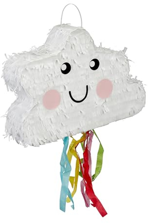 Relaxdays Pinata Wolke, zum Aufhängen, Kinder, Mädchen & Jungs, Geburtstag, Piñata zum selbst Befüllen, Regenbogen, bunt