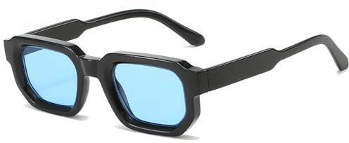RUNHUIS Vintage Rechteckige Sonnenbrille für Damen Herren, Retro Sechseck Kleine dicke Rahmen Getönte Chunky Brille