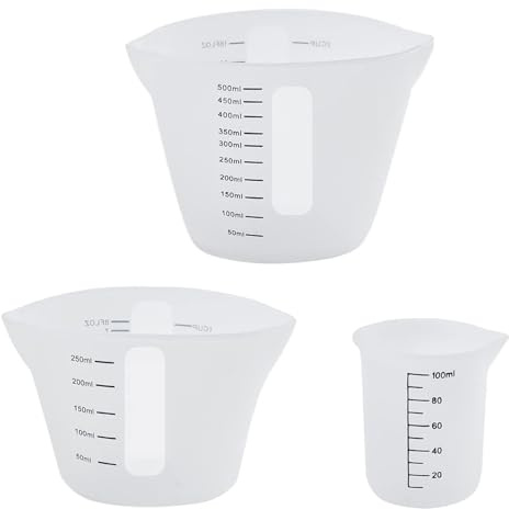 Juego de Tazas Medidoras de Silicona,Juego de Vasos Medidores de 3 Piezas para Resina Epoxi, Juego de Vasos Medidores de Silicona 100/250/500 ml, Vaso Medidor de Silicona de Resina Epoxi