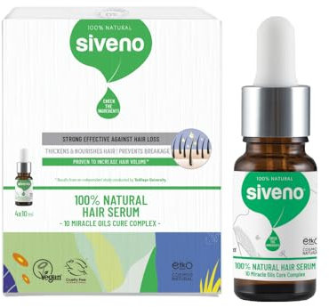 Siveno 100% Natürliches Kräuterserum - 4x10ml - Reparierende Pflege für trockenes, geschädigtes Haar, gegen Haarausfall, für mehr Haarvolumen, 10 Wunderöle, Kurkomplex