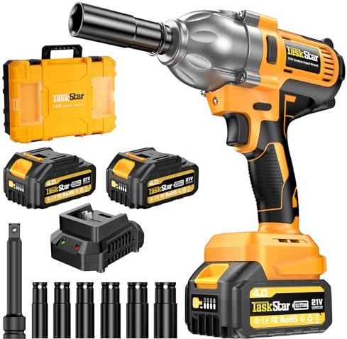 1/2 Cordless Impact Wrench, 1400N·m(1032ft・lbs) Brushless High Torque Impact Gun, Electric Impact Driver, 2x4.0Ah Batteries, LED Light, Charger, 6 Sockets, 3 Variable Speeds for Car/ Pickup/Mower