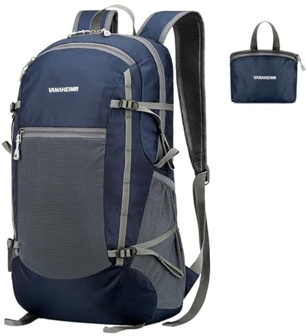 Rucksack Herren Leichte Packable Reiserucksack Wanderrucksack, Multifunktionale Tagesrucksack 30L Wasserdichter Faltbare Camping Trekking Rucksäcke Leicht Outdoor Sport Rucksäcke Tasche (Dunkelblau)