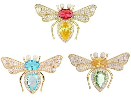NIUSHANG Lot de 3 broches en cristal abeille - Broches en cristal - Motif : insecte - Broche en diamant - Pierre précieuse - Broche délicate de luxe - Corsage rétro - Pour femme, Métal