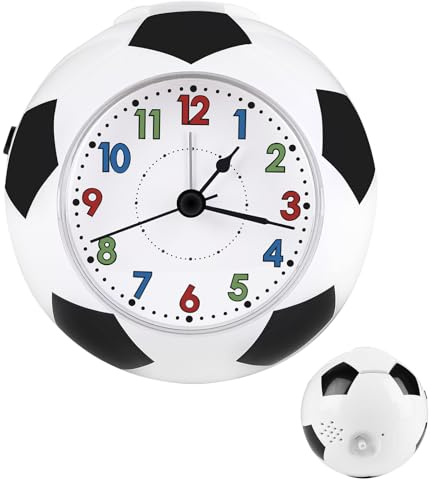 BTBHIHO Leiser Wecker Fußball-Thema, batteriebetrieben, kein Ticken, Schlummerlicht, Kinderzimmer, Küche
