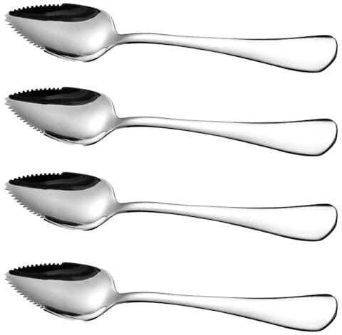 BEAHING 4 Pcs Grapefruit Spoons, Stainless Steel Grapefruit Spoon Half Serrated Fruit Dessert Cutter Spoons Scraping Spoon for Apple, Kiwi, Orange, Dessert
