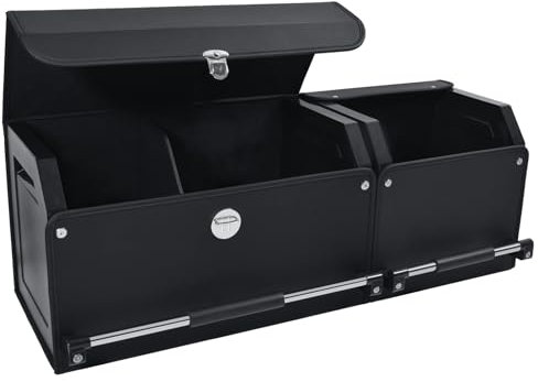 XCF Car Boot Organiser Storage, Collapsible Leather Boot Organiser with Lid and Sturdy Handle Car Organizer Apply to SUV, Truck, Sedan, Car Storage (84 * 29 * 31CM,Black)