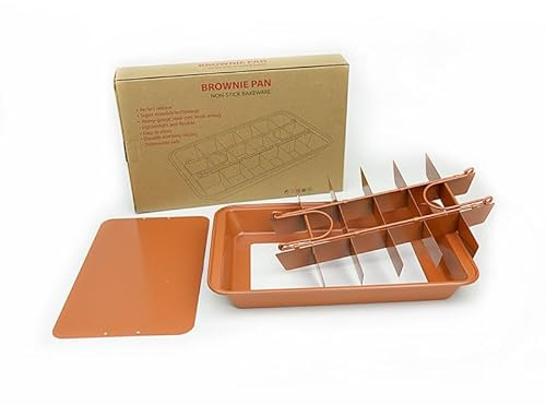 SVNR Molde de acero al carbono para brownies, 32 x 20 cm, rectangular, antiadherente, con 18 separadores, base extraíble, brownies de chocolate