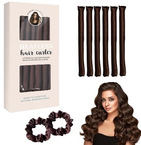 Heatless Curls Band, 6 Stück Lockenwickler Über Nacht mit Haken Und 2 Haargummis, Overnight Blowout Locken Ohne Hitze, Gummi Hitzefreie Lockenwickler, Locken über Nacht für Alle Haartypen