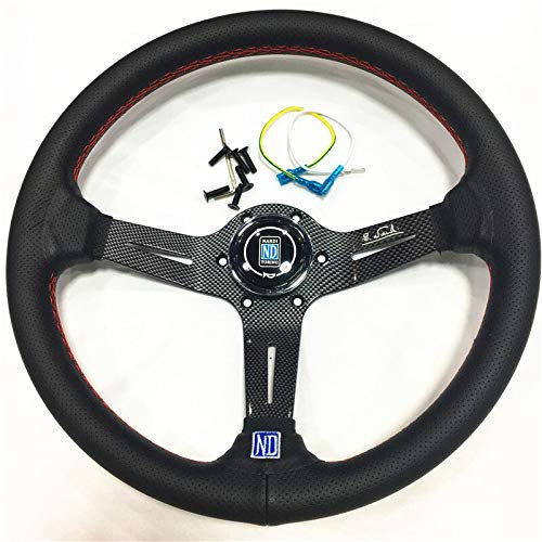 Universal Rennlenkrad, 14inch / 350mm Carbonlook echtes Leder-Lenkrad Drift Sportlenkräder