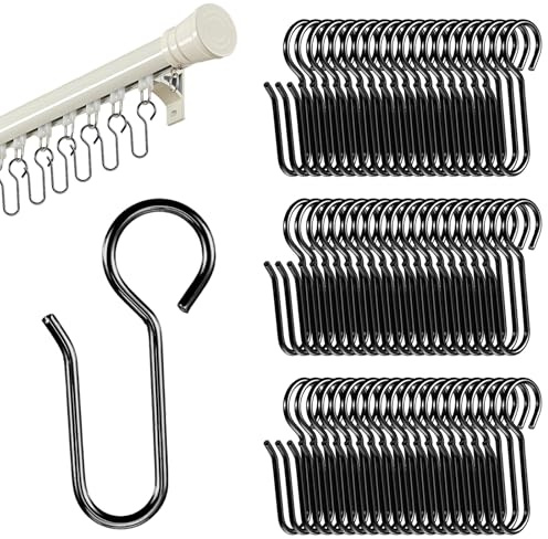 Ymapinc 60pcs Small Curtain Track Hooks - Black | Metal S Shaped Curtain Pins for Drapery, Tiny Short Drape Pins, Flexible Track Holders for Home