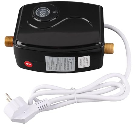 Jiawu Mini Calentador de Agua de 3800W, Instalación Vertical, IPX4, Impermeable, para Baño, RV, Negro (Enchufe europeo 220v)