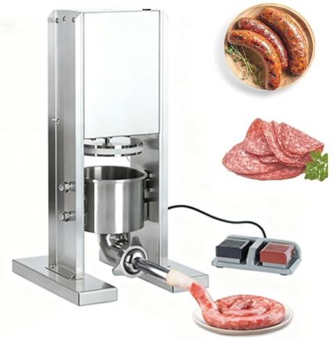 Poussoir à Saucisses, Machine a Saucisse, Verticale Presse à Saucisses Électrique, Conception Détachable, Acier Inoxydable, Avec 3 Accessoires à Saucisses, Commande à Pédale, 220v