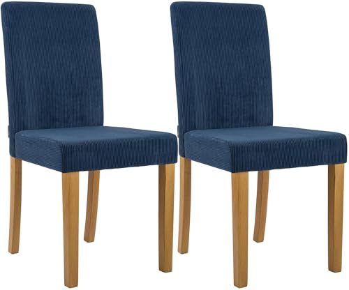 CLP Esszimmerstuhl 2er Set gepolstert mit Lehne Ina, Küchenstuhl mit Bezug aus Cord, stabiles Gestell aus Holz - Farbe blau Gestell Farbe antik-hell