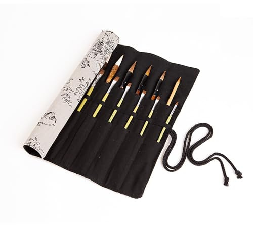 NIhtian Paint Brush Holder Storage 20 Slots Art Brush Roll Canvas Pouch Artist Paint Brush Holder Roll Up Brush Bag Case Paint Storage Canvas Pouch for Watercolor Gouache (Dark Gray)