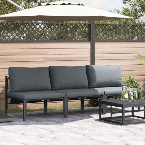 Teenpull Gartenmöbel mit Kissen, 3-teiliges Loungeset Anthrazit, 80x80x71 cm Stahl, modulares Outdoor Sofa für Terrasse, Balkon, Garten