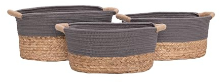 Seville Classics Cesta de lavandería portátil tejida a mano con asas de transporte, almacenamiento doméstico para ropa, ropa de cama, sábanas, jacinto de agua natural y cuerda gris, juego de 3 piezas