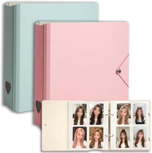 Kpop Photocard Ordner 2er-Set – 400 Karten Gesamtkapazität, 100 Fächer pro Ordner (je 2 Karten pro Fach), Top-Loading Hüllen für 2,5x3,5 Fotokarten, Sammelalbum für Trading Cards, Rosa & Grün