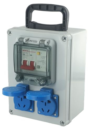 Tableau de distribution électrique mural avec prise 10 A 250 V 2P+E, boîtier classé IP67, pour une utilisation en intérieur et en extérieur, compatible avec les prises britanniques standard 13 A