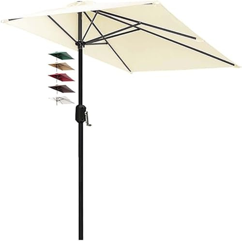 Miecoae Halbschirm Balkon Klein Mit Ständer 2.5m Sonnenschirm Halbrund Knickbar 250 Cm Wandschirm Balkon-schirm Kurbel Polyester Sonnenschutz Terrasse Passgenau Wände Handkurbel