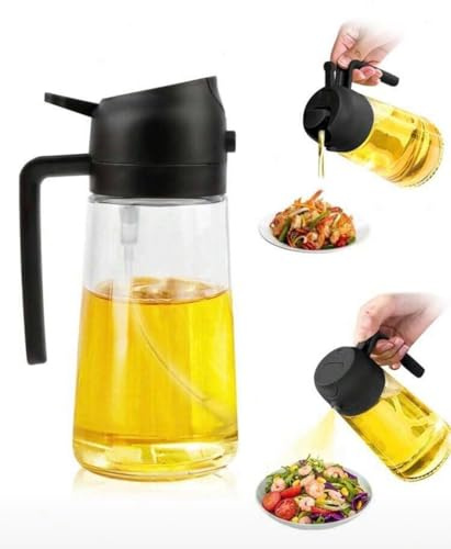 Generico Spruzzatore Olio 2 in 1 per Cucina e Friggitrice ad Aria 500 ml Bottiglia in Plastica con Spray e Dispenser Antigoccia Dosatore e Nebulizzatore per Olio d'Oliva