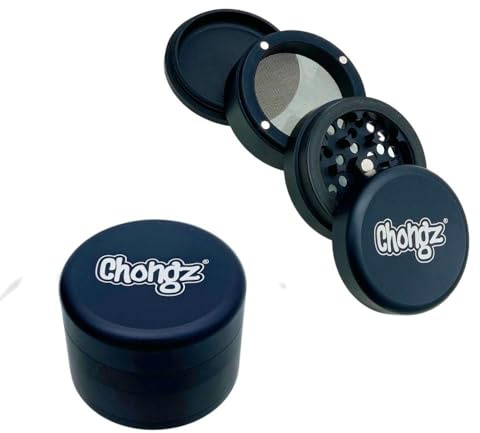 Chongz 62mm Premium Herb Grinder UK - 4 Part Metal Grinder with Ball Bearing System, Diamond Cut Teeth, Magnetic Lid, Catcher - Easy Grinder for Tobacco Herbs (Matte Black)