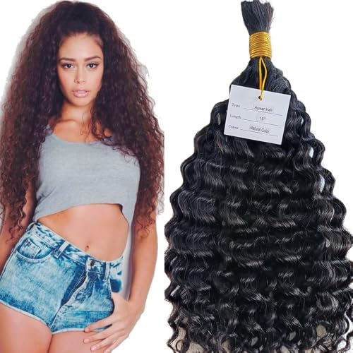 Tissage de cheveux en vrac bouclés profonds for tresser la vierge mongole 100% cheveux humains 100g par paquet couleur naturelle sans trame extensions en vrac de cheveux humains(1 Bundle 100g,16 Inch)