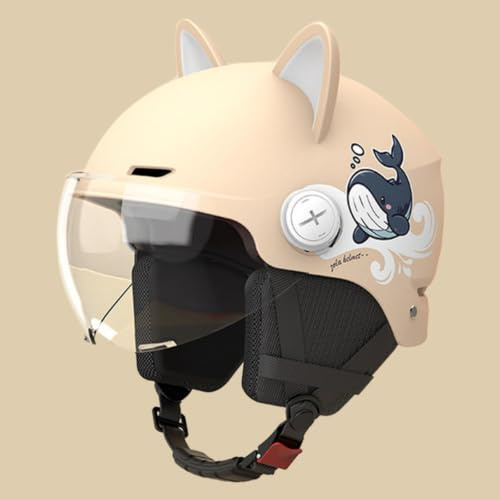 Demi-Casque De Moto pour Enfants De 3 À 12 Ans, Garçon Et Fille, Casque De Scooter Élégant avec Oreilles De Chat Et Visière Solaire, Homologué ECE 22.06